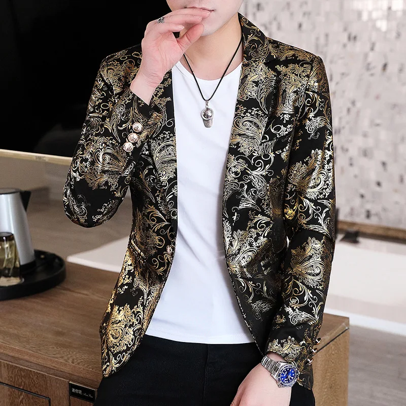 Fall 2024 Men\'s Bronzing Floral Suit Youth Slim Casual  mens blazer