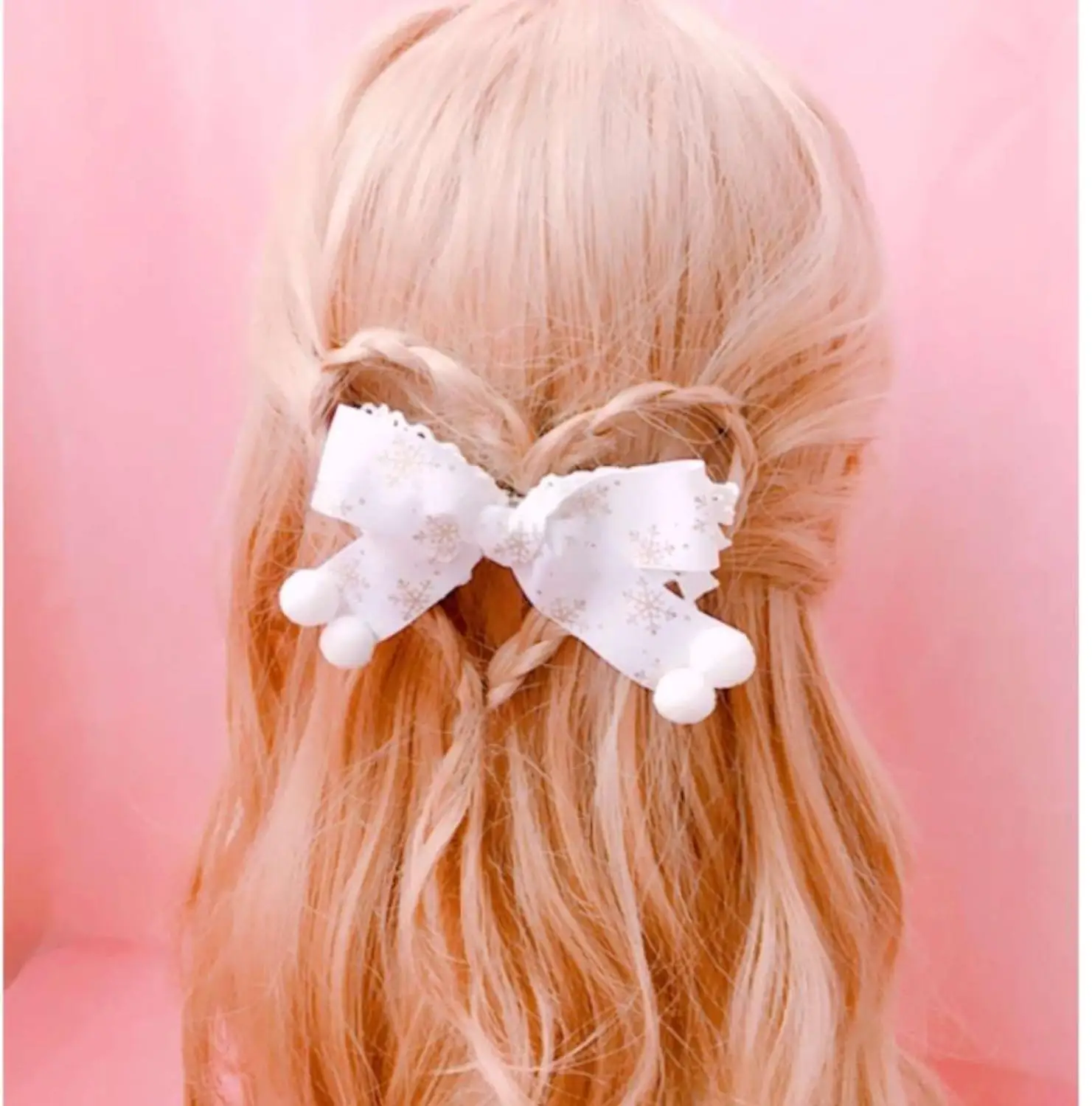 Lolita-opaska do włosów w kształcie płatka śniegu, czysta biel, akcesoria, włochata piłka, śnieżynka, śliczne akcesoria do włosów