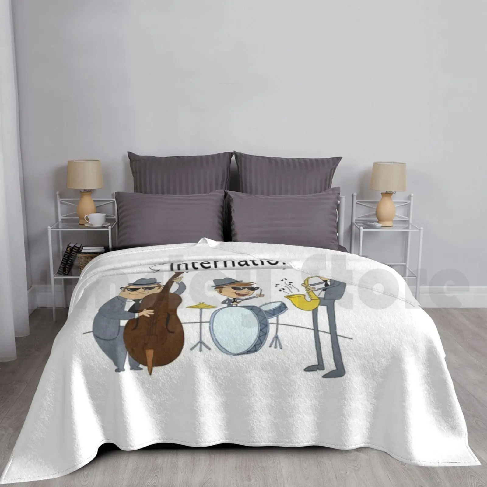 International Jazz Day Blanket For Sofa Bed Travel Jazz Music Instruments Saxophone Trumpet Tuba Bass Cello Bow