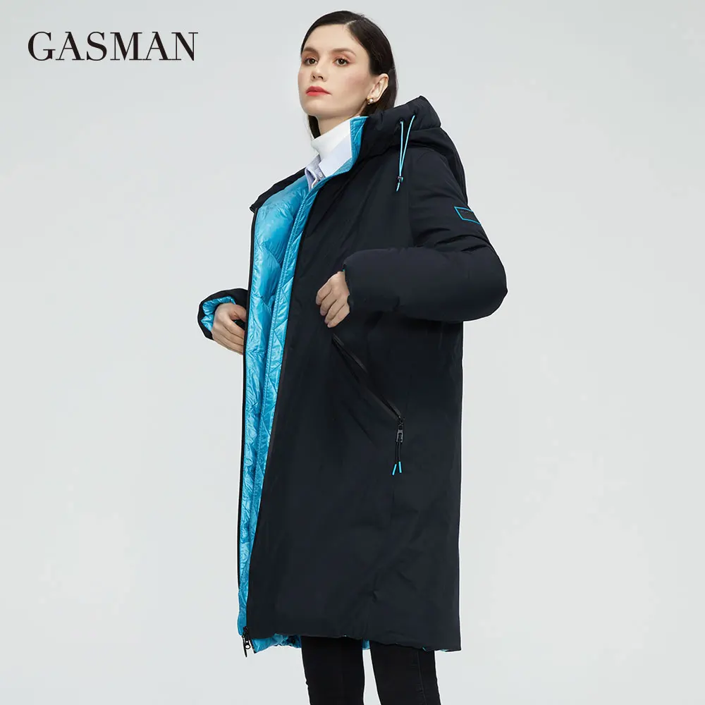 Gasman 2022 novas jaquetas de inverno feminino preto de alta qualidade com capuz casual quente para baixo jaqueta longa grosso outwear parka casaco