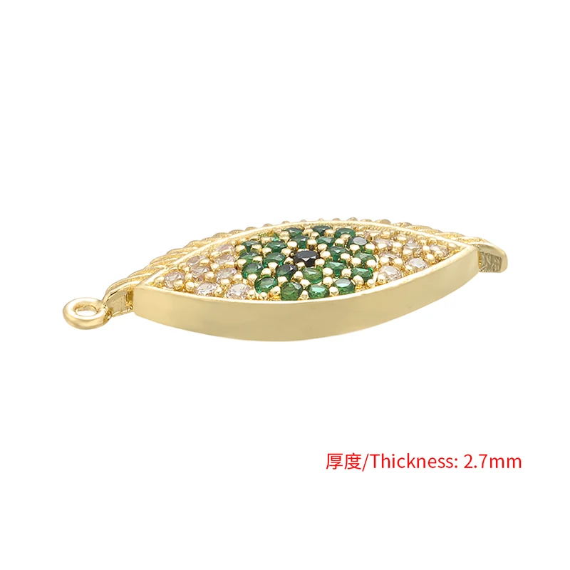 ZHUKOU 12x23mm Brass Cubic Zirconia Green Crystal eyes Pendant for Women\'s Necklace Earrings Jewelry Accessories Model: VD522