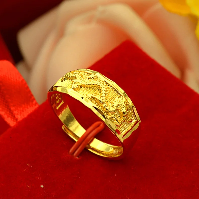 QEENKISS-anillo ajustable de oro de 24KT para hombre y mujer, sortija Vintage con diseño de dragón y Fénix, joyería para amantes de la boda, regalo