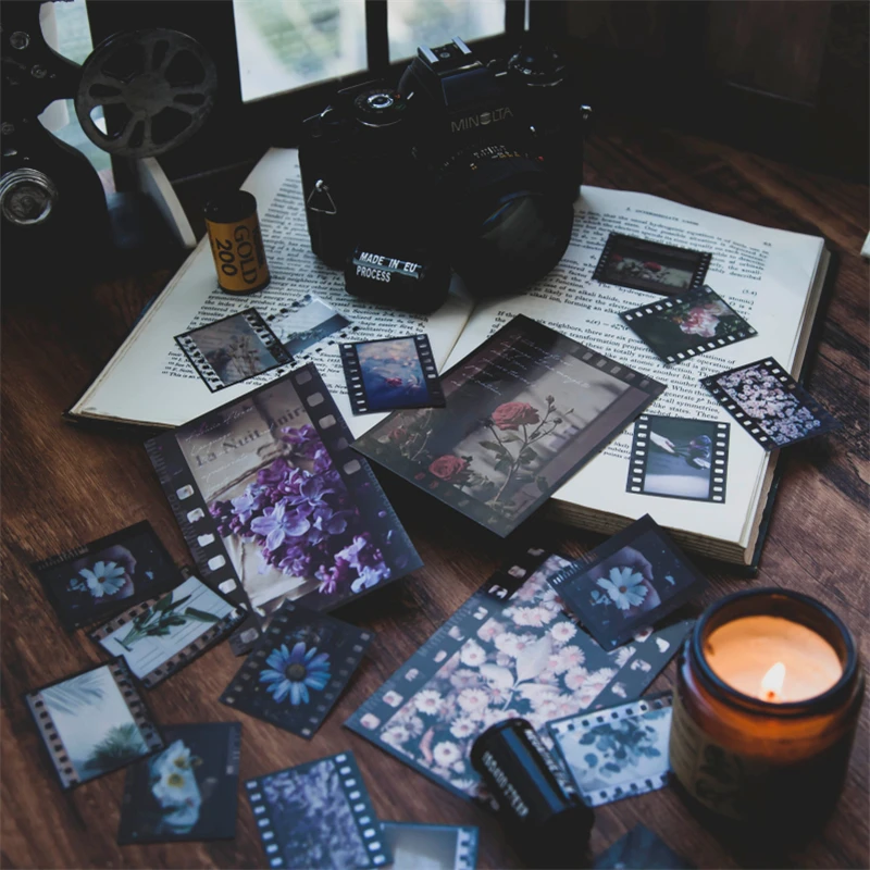 30 Pcs PET INS Style Vintage Film Flower Scrapbooking Journal Decorative Label Stickers Diary Stationery Album Stickers