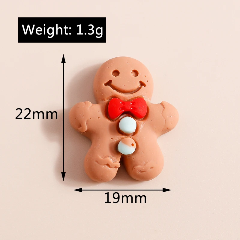 Leslie 10 Stück 22 x 19 mm niedliche Harz-Weihnachtskeks-Lebkuchenmann-Charms mit flacher Rückseite, Cabochon für DIY-Schmuckherstellung, Haarspangen – Detail 2