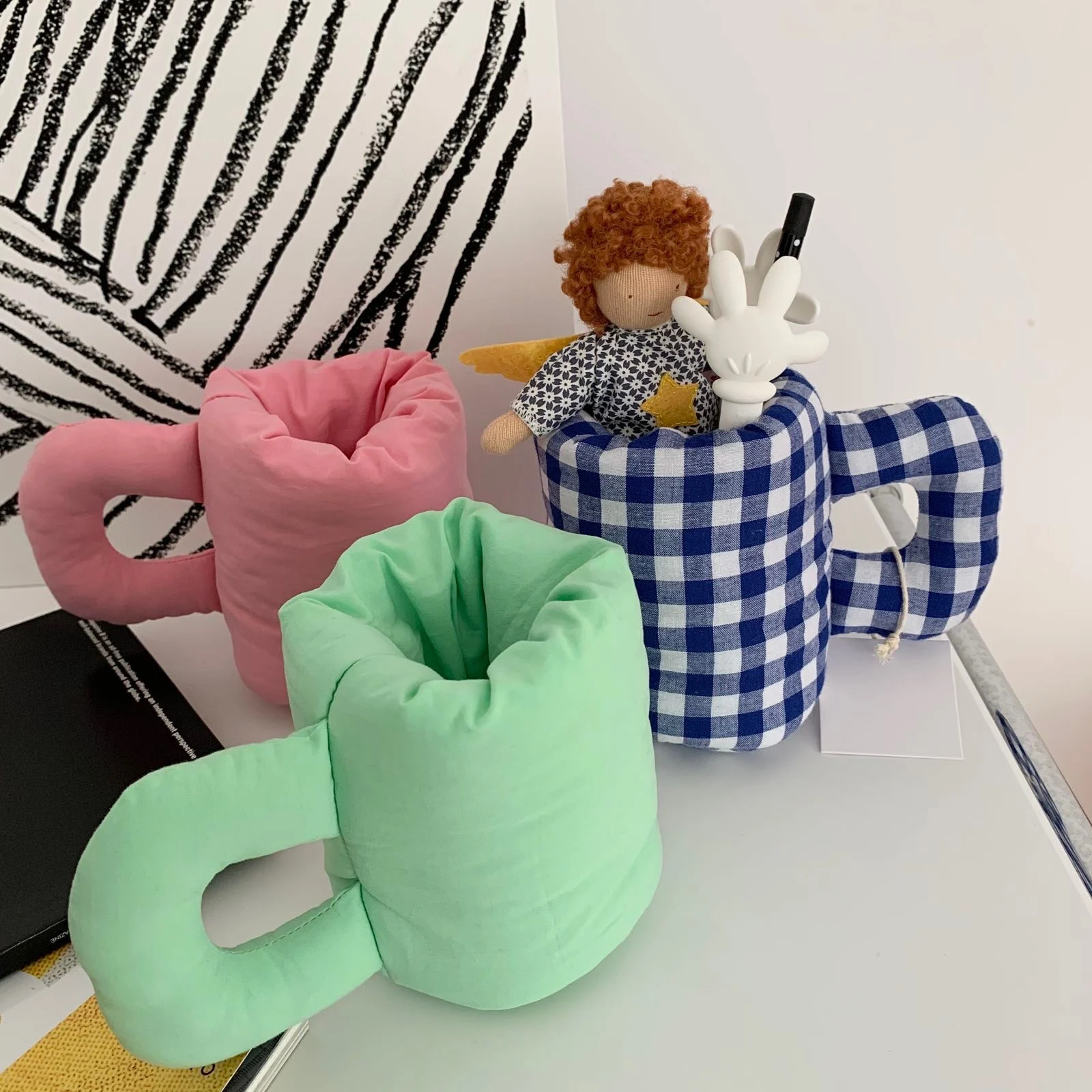 Cloth Filled Cotton Cup Storage Cup Pen Holder Desktop Ornaments Creative Household Art Cute Decoration Accessories Home Decor