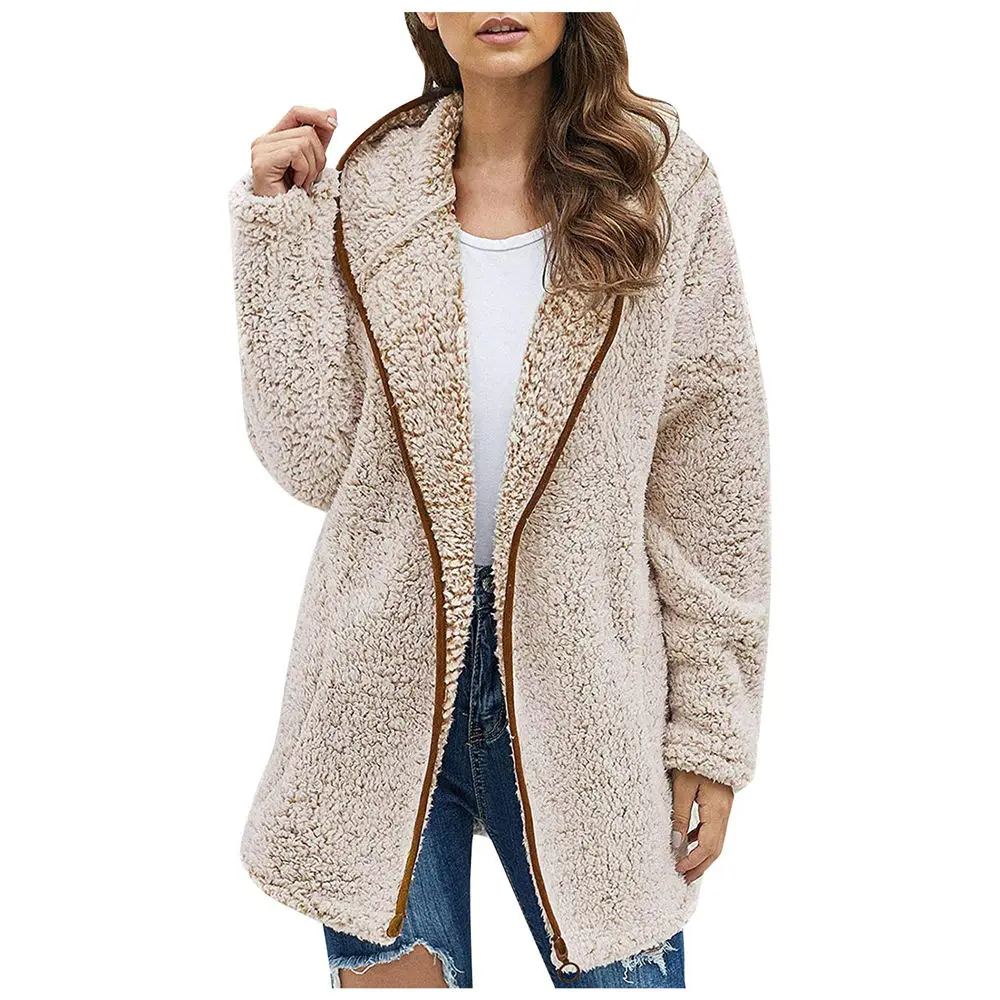 Abrigo de peluche con capucha para mujer, cárdigan esponjoso con cremallera, chaqueta cálida de gran tamaño, suéter Sherpa, ropa de calle para mujer, talla grande 3XL