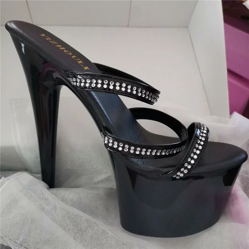 Summer 6-7inch, sequined vamp, high-heeled sandals, 15-17cm tall sexy women's party stage slippers