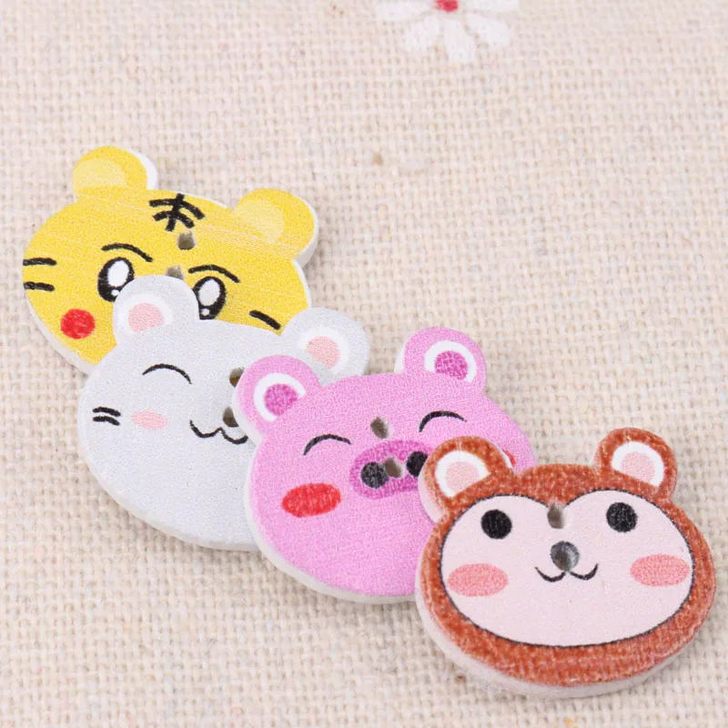 Button accessories for children\'s clothes Cartoon Animal  Wooden Buttons Botones Handmade Accessories Decoration  20mm 20pcs