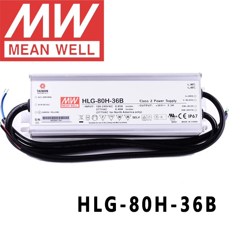 

Оригинал, Mean Well HLG-80H-36B, для улицы/подвесных помещений/теплиц/парковки, с постоянным напряжением 80 Вт, с драйвером постоянного тока для светодиода
