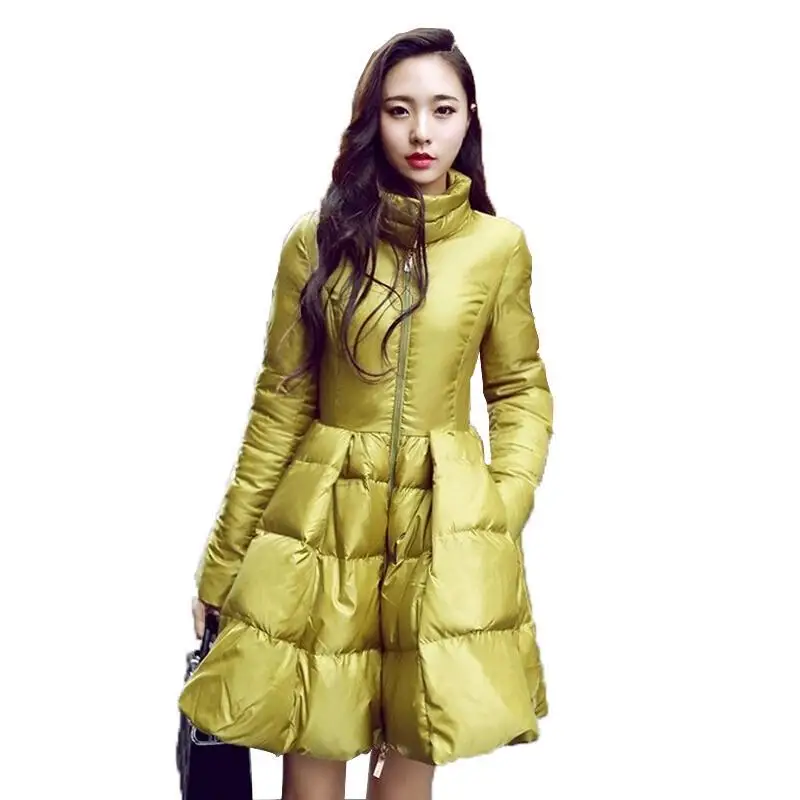 

Nice New Fashion Women Winter Down Jackets Warm Long Slim Coat And Jacket Female Big Swing Yellow/black Ladies Snow Outwear