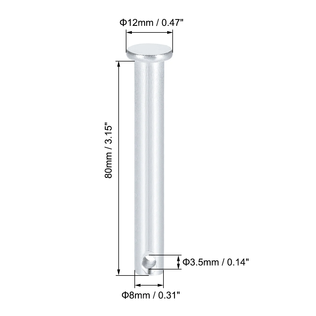 sourcing map 4 pezzi perni a forcella a foro singolo 8mm 10mm diametro testa piatta zincatura perno cerniera in acciaio solido 30/55/60/65/70/75/80/90mm