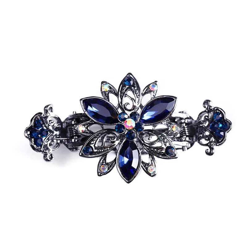 morkopela Vintage Crystal Hair Claw Crab Jewelry Flower Peacock Hair Clip Women Banquet Hairpin Accessories