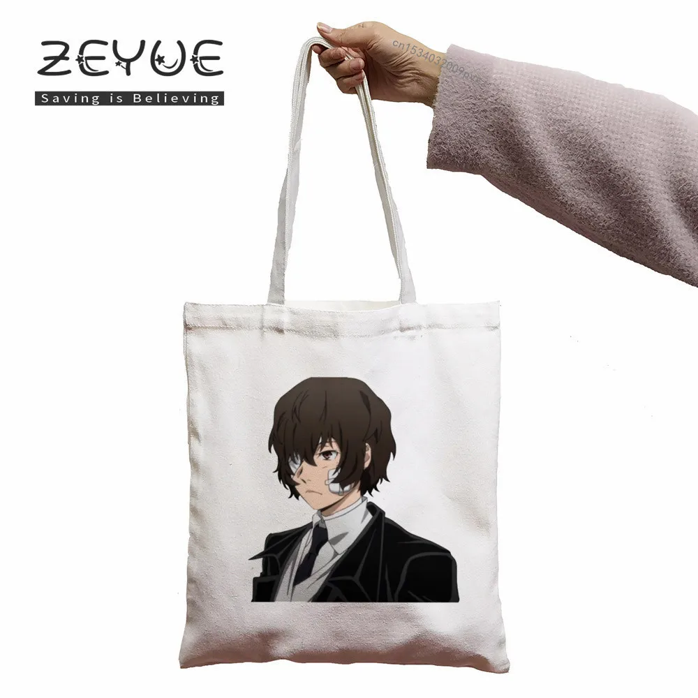 Dazai Japaness Anime Women Graphic Aesthetic Funny Black Canvas Shopping Bag Girl Female Bungo Stray Dogs 90s Casual Handbag