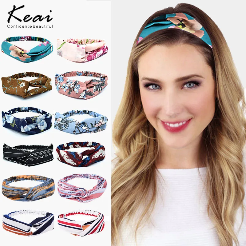 

Fashion Women Girls Scrunchie Elastic Hair Bands Print Headbands Vintage Cross Turban Bandage Bandanas HairBands Hair Accessorie