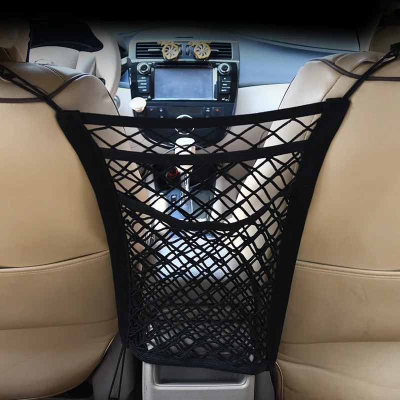 New Black Car Organizer Seat Back Storage Elastic Car Mesh Net Bag Between Bag Luggage Holder Pocket For Auto Cars 30*25CM