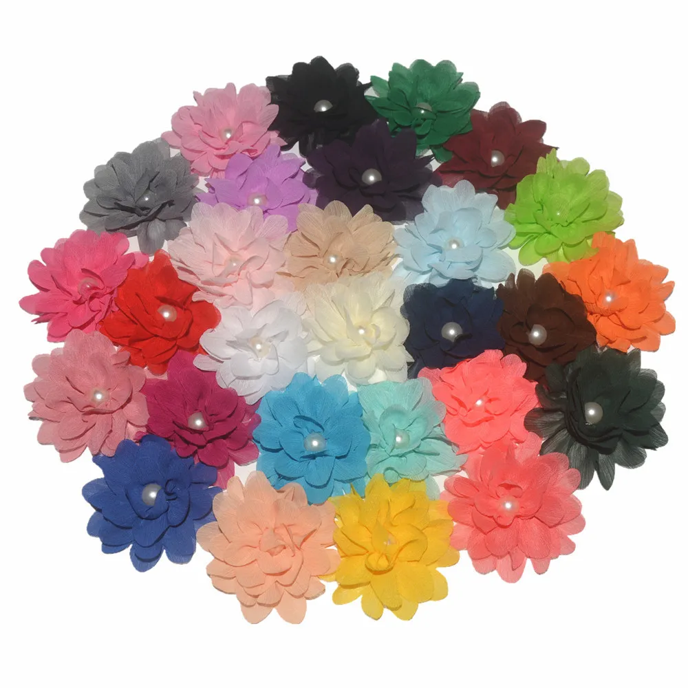 Hot Sale 40pcs/lot 7CM Chiffon Flower Fabric Rose Hair Flowers For Headband Fabric Flowers For Craft Hair Accessories LSFB064