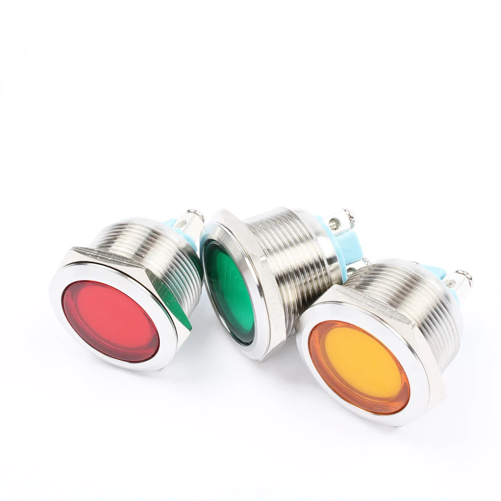 1PC 22mmLED Metal Indicator Light Flat Round Signal Lamp 3V6V12V24V 220v Screw Illumination Big Lens Red Green White Blue Yellow