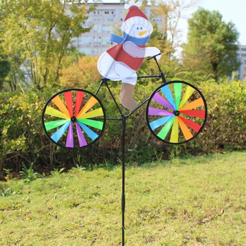 D55E 3D muñeco nieve Papá Noel en bicicleta, molino viento, Spinner giratorio, decoración jardín, regalo Navidad