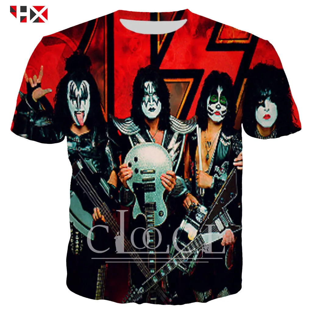 HX Summer Fashion Short Sleeve T-Shirt 3D Print Men Women Popular Metal Rock KISS Band T Shirt Casual Streetwear Pullover Tops