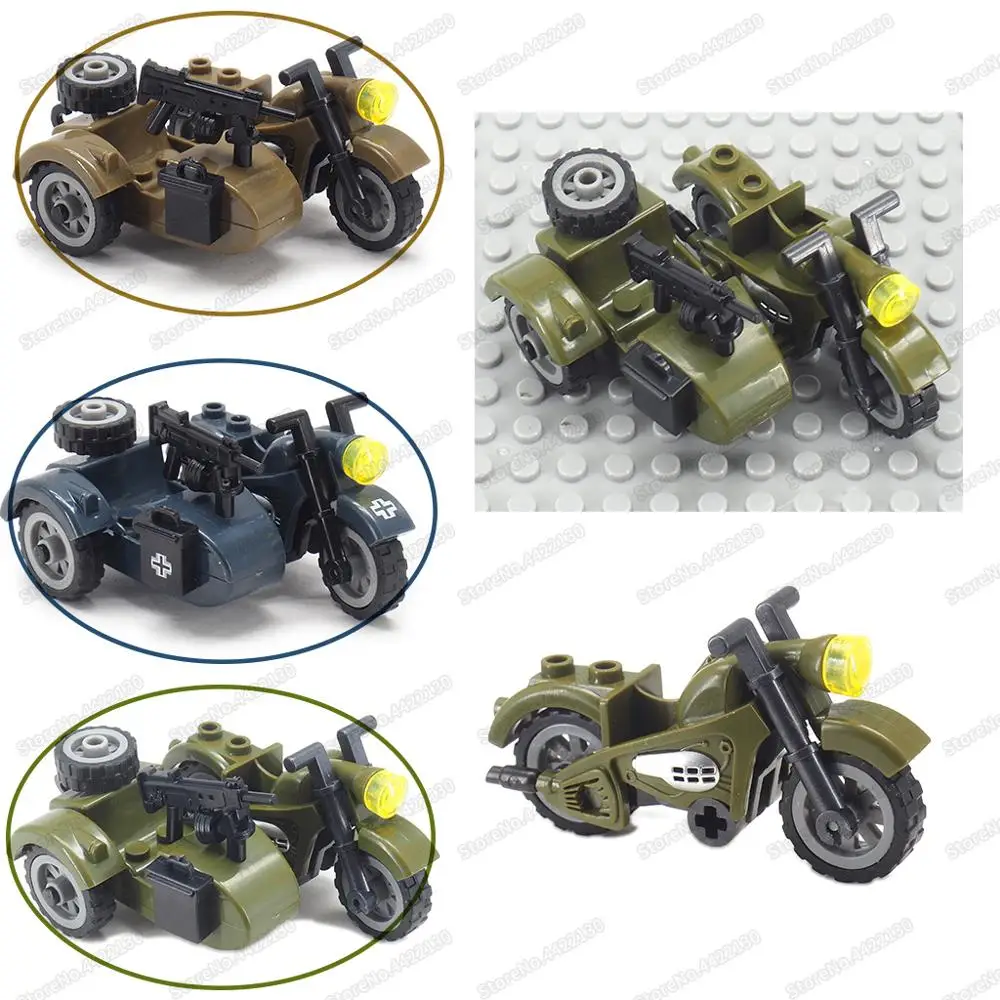 Figures Military Weapons WW2 Moto Building Block Assembling Soldier Army Front Patrol Vehicle Model Moc Child Gift Christmas Toy