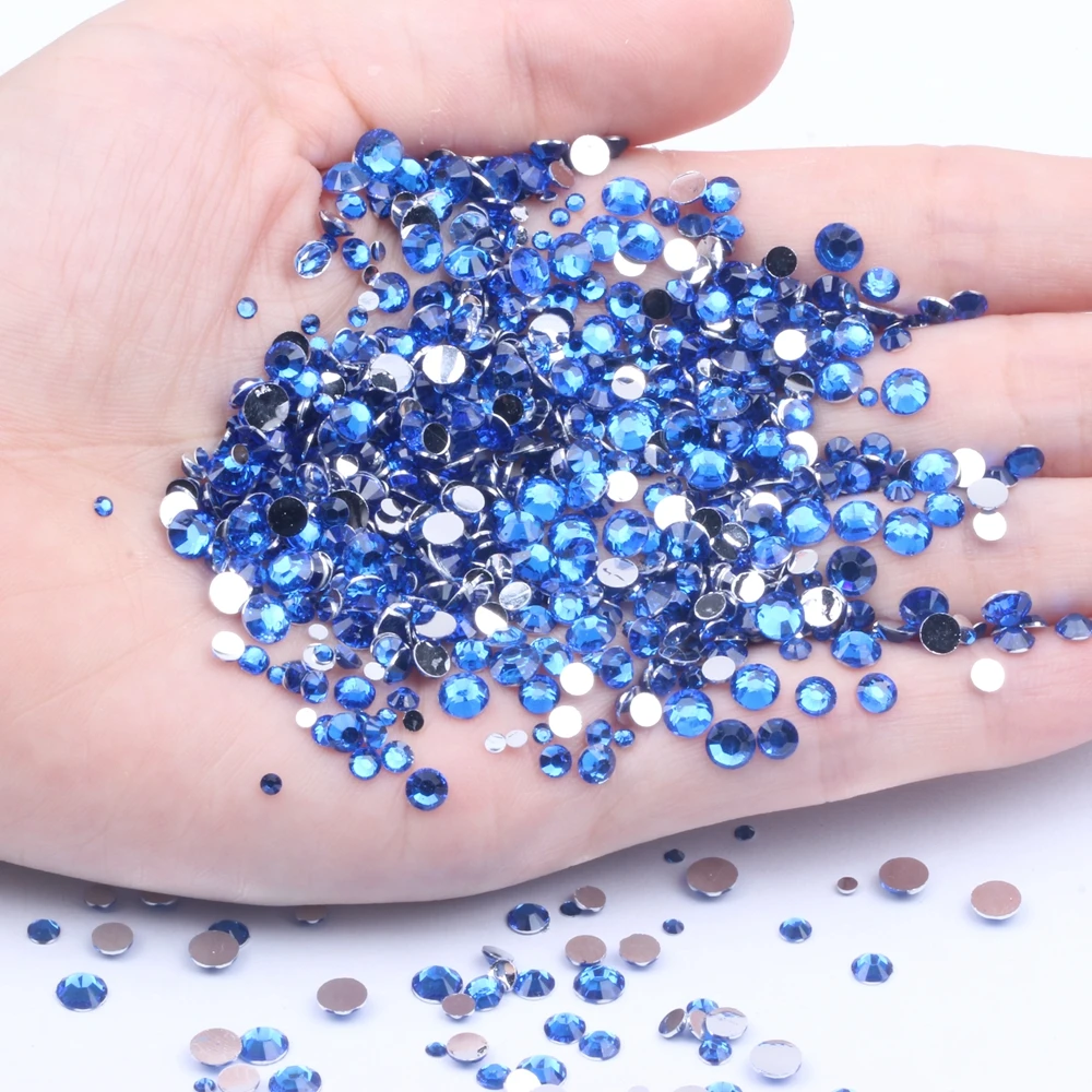 

Dark Blue Non Hotfix Resin Rhinestones 2-6mm Round Flatback Glue On Facets Chatons DIY Scrapbook Nails Art Accessories