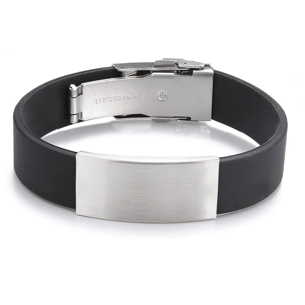 2024 Personalized Jewelry Stainless Steel Smooth Silicone Bracelet Vintage Titanium Steel Rubber Cuff Bracelet For Women Pulsera