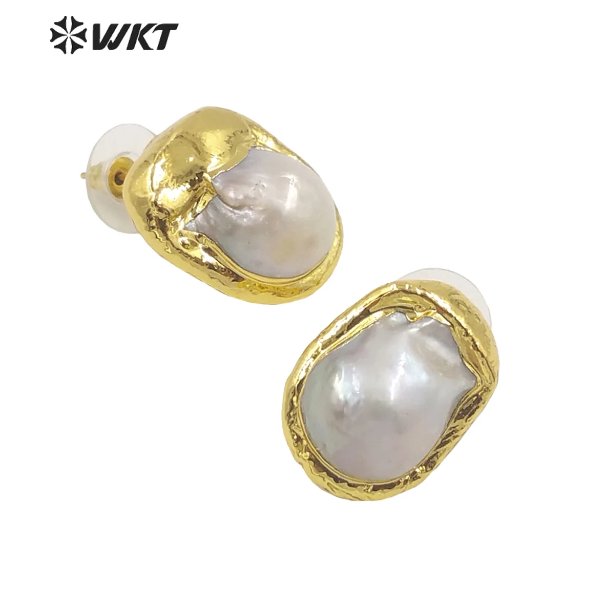 WT-MPE066 WKT Newest Noble Natural Freshwater Pearl Baroque Style Gold Plated Earrings For Women's Jewelry Gift Purchase