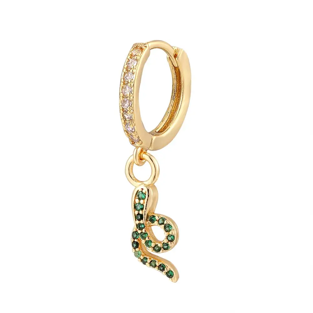 HECHENG,1pc, Huggie Hoop Earrings for women,Rainbow Black Crystal Zircon ,snake bee Hanging Prevent Allergy Earrings