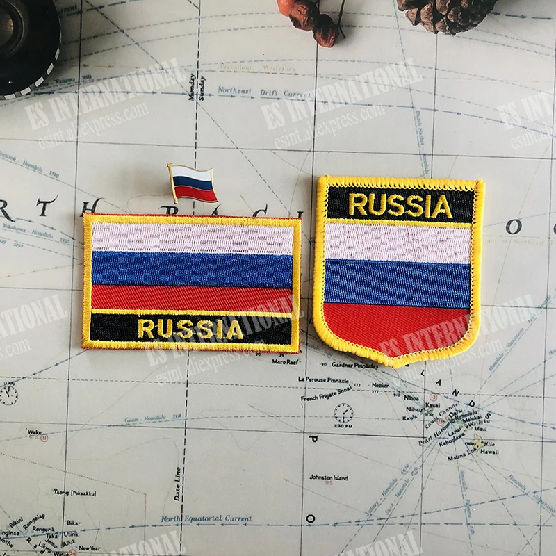 RUSSIA National Flag Embroidery Patches Badge Shield And Square Shape Pin One Set On The Cloth Armband Backpack Decoration