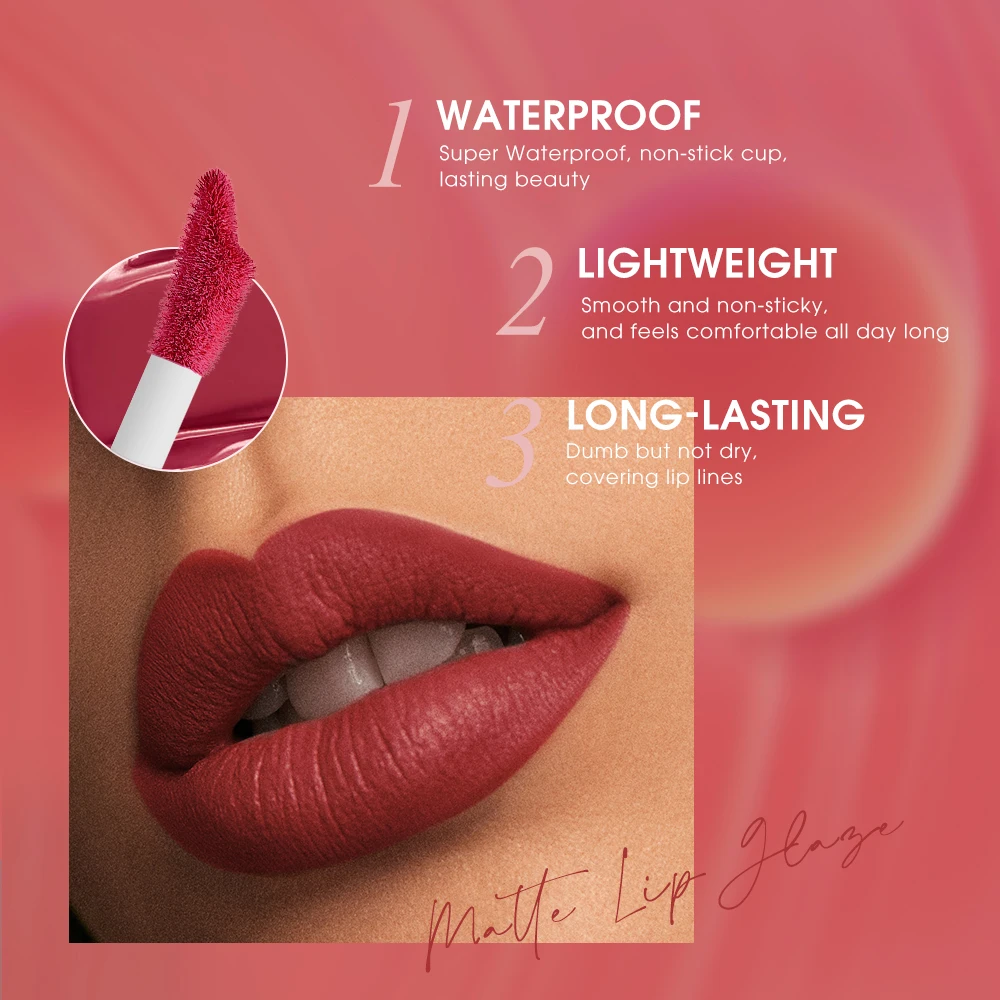 O.TWO.O 12 Colors Liquid Lip Gloss Tint Velvet Matte Lipstick Waterproof Long Lasting Nonstick Cup Makeup Cosmetics For Women