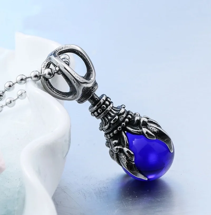 Gothic Vintage Dragon Claw Crystal Ball Magic Pestle Pendant Necklace for Men Women Fashion Charm Jewelry Gift