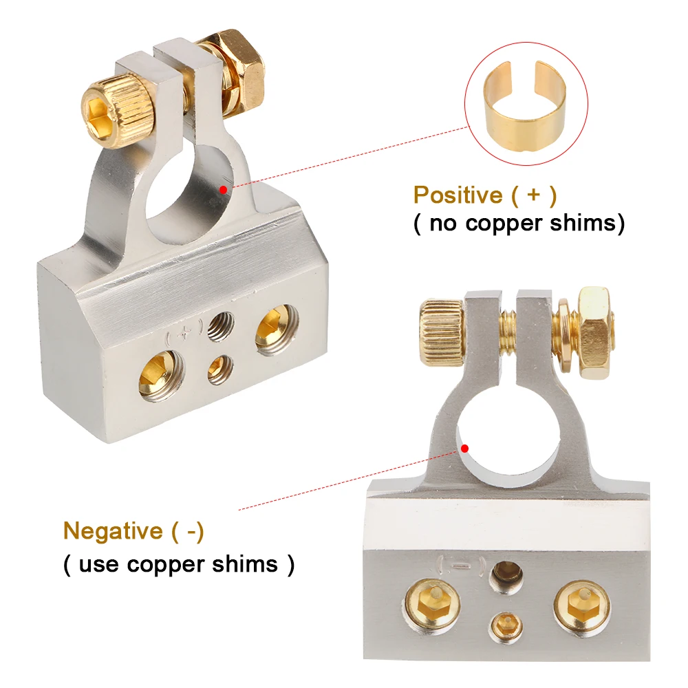 Konektor Terminal baterai mobil 0/2/4/8/10 pengukur positif negatif 2 buah kepala baterai modifikasi mobil dengan 2 penutup bening Shims