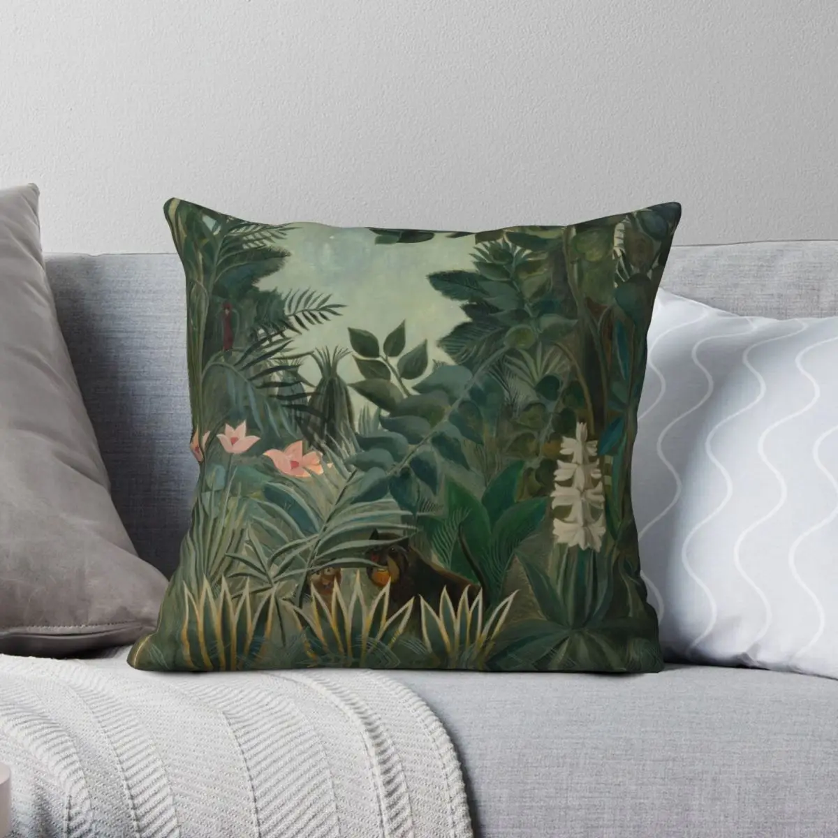 

The Equatorial Jungle Henri Rousseau 1909 Square Pillowcase Polyester Linen Velvet Zip Decor Sofa Seater Cushion Cover 45x45