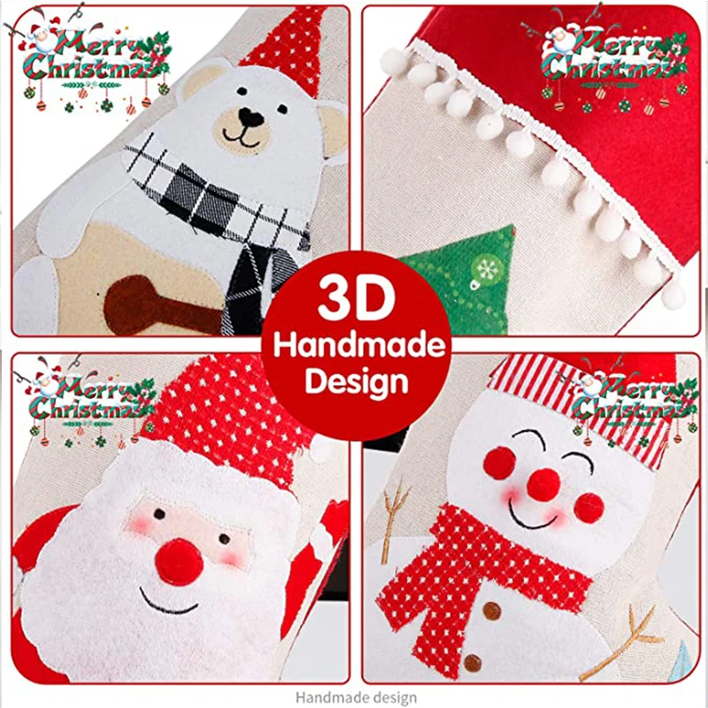 Lot de 20 pièces de sac cadeau de noël, nouvel an, bonhomme de neige, décor de pin, chaussette, pendentif suspendu de Festival à la maison, ornement de noël pour enfants