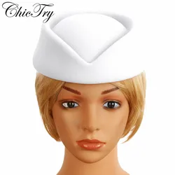 Imitation Wool Felt Stewardess Air Hostesses Pillbox Hat Millinery Teardrop Fascinator Base Cap for Cosplay Costume Accessories