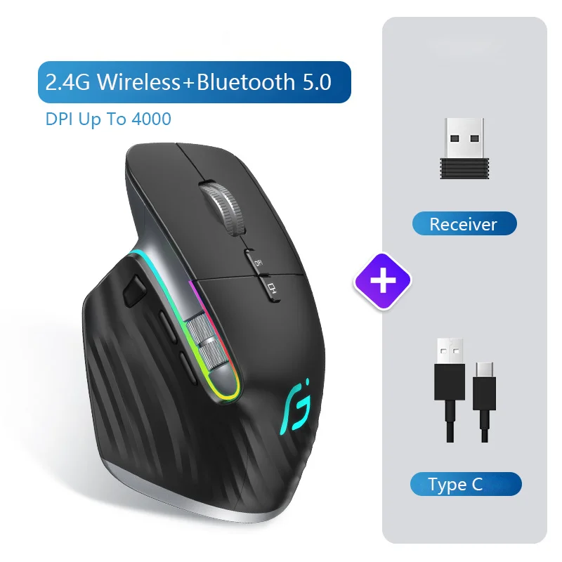 mouse sem fio bluetooth 24g recarregavel silencioso ergonomico computador dpi up 4000 para tablet macbook laptop jogos escritorio 01