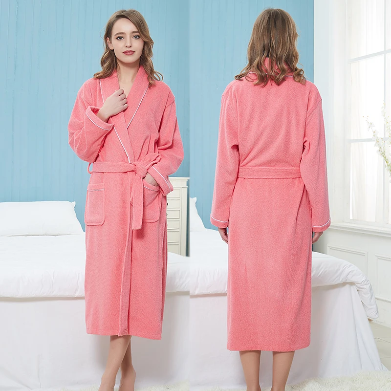 Men Bathrobe Cotton Long Towel Fleece Bathrobe Kimono Warm Thick Bath Robe Men Cozy Robes Night Sleepwear Brides Dressing Gown