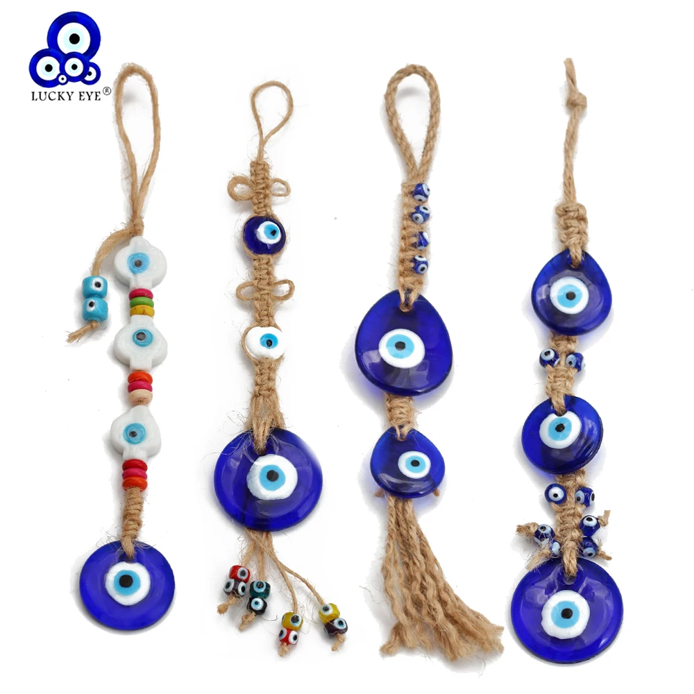Lucky Eye Glas Blau Türkischer Böser Blick Anhänger Wandbehang Mehrfarbige Perle Handgefertigte Dekoration für Zuhause Wohnzimmer Auto BE254