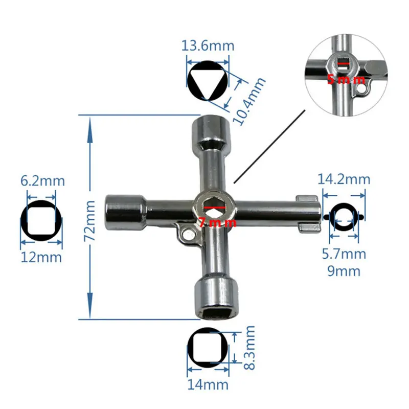 Multifunction 4 way triangular wrench  wrenches for Gas electric meter radiator purge cabinet  plumber wrench triangular