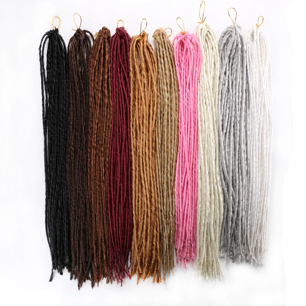 Mtmei-extensiones de pelo de Rastas, pelo liso de ganchillo, negro, marrón, Bug, rosa, gris, hecho a mano, 20 ", 24 raíces