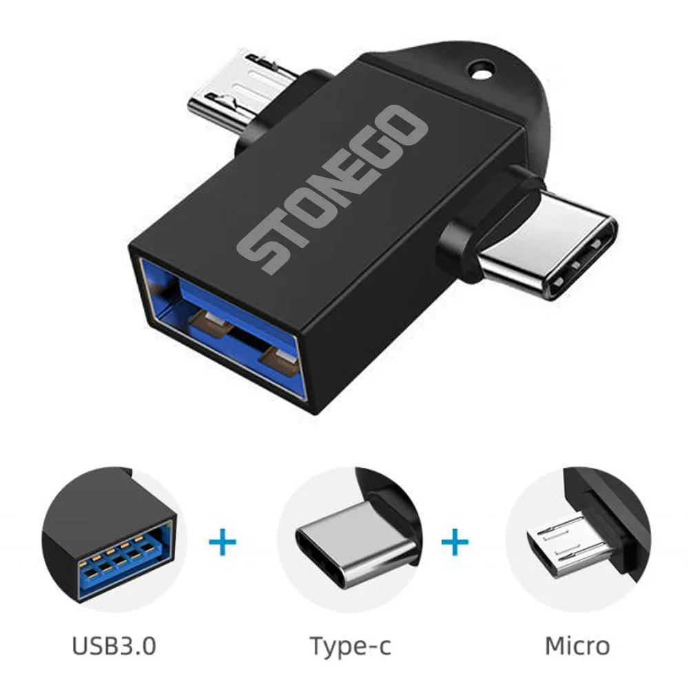 STONEGO 2 in 1 OTG Adapter, USB 3.0 Female To Micro USB Male and USB C Male Connector Aluminum Alloy on The Go Converter