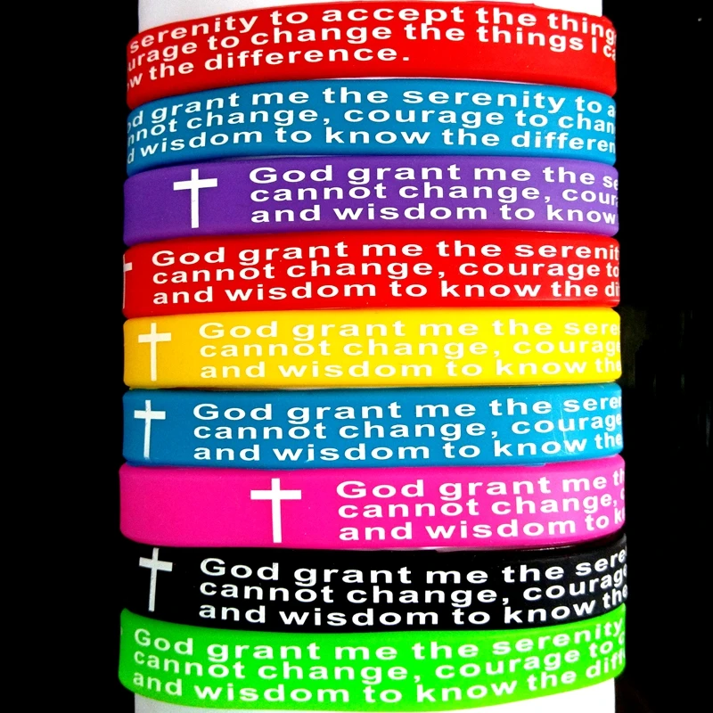 50PCS Mix lot GOD SERENITY PRAYER silicone Bracelets Men Women Cross Wristbands Wholesale Jesus Jewelry