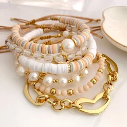 KKBEAD Bracelets Freshwater Pearl Bracelet Polymer Clay Fall Winter Jewelry For Women Crystal Pulseras Gold Color Chain