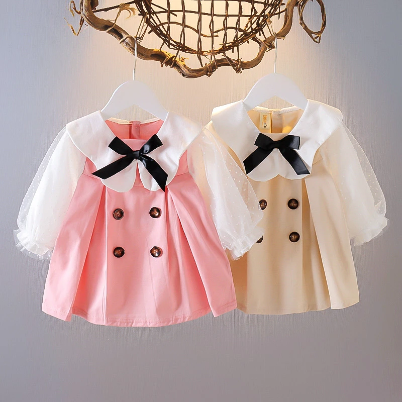 Baby Girl Dress Kids Lace Splicing Dress Children Fake Two Piece Doll Collar Dress Toddler Spring Autumn 0 1 2 3 5 Years