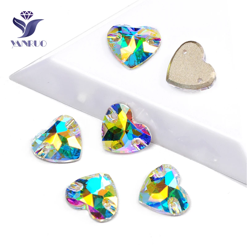 YANRUO 3259 All Sizes AB Heart DIY Crafts Flatback Strass Glass Rhinestones Sew On Stones And Crystals For Dress Decoration