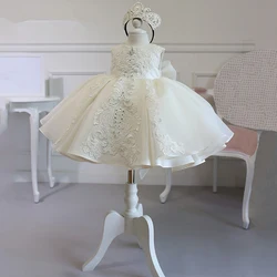 White Tutu Newborn Christening Princess Birthday Party Children Baptism Baby Girl Clothes Pink Summer Dresses Vestidos 1 Year