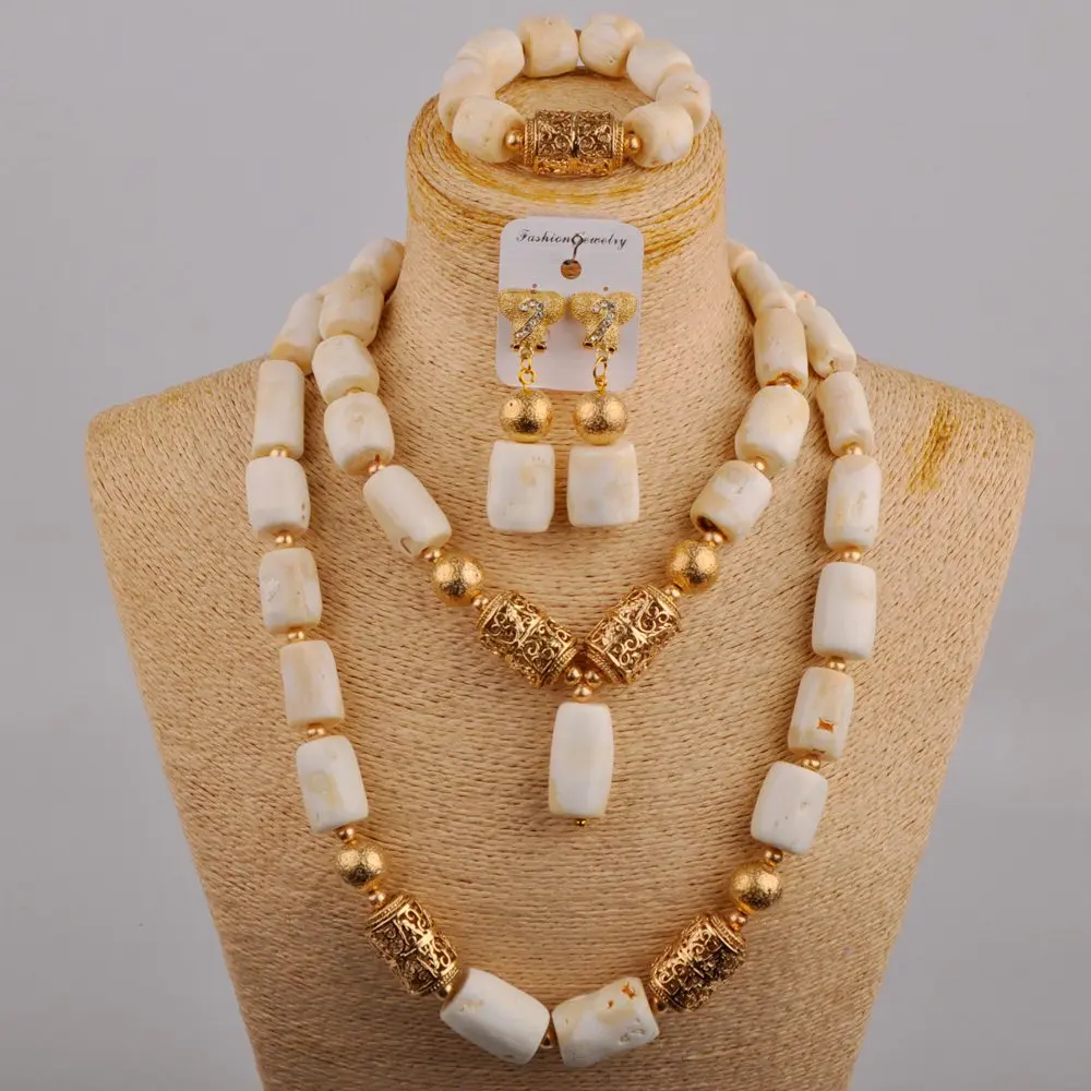 

Original White Natural Coral Bead Necklace Nigeria Wedding Dress Accessories African Bride Wedding Jewelry Set AU-492