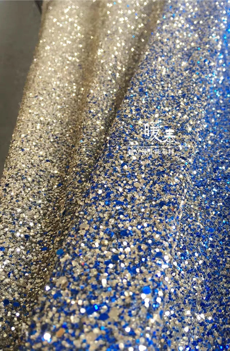 Glitter Bronzing Tulle Fabric Sparkle Sequins Blue Gradient Gold Silver DIY Decor Stage Dress Skirts Clothes Designer Fabric