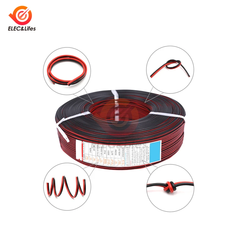 10 Meters 18/20/22/24/26 Gauge AWG 2 Pin Electrical Automotive Wires Tinned copper speaker Red Black Cable LED Car Electric Wire