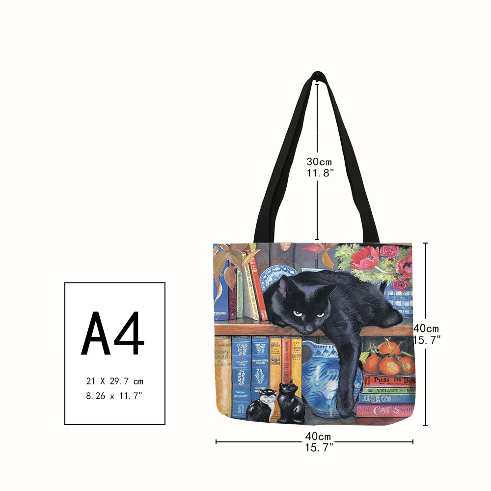 Oil Painting Cat Print Women Tote Bags Linen Reusable Shopping Bag Shoulder Bags for Women 2019 	 sac a main ladies handbags